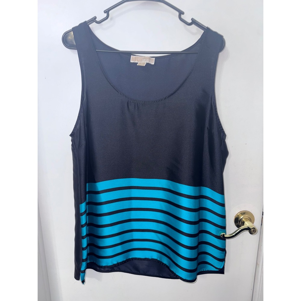Michael Michael Kors Navy Blue Turquoise Striped Sleeveless Blouse XL